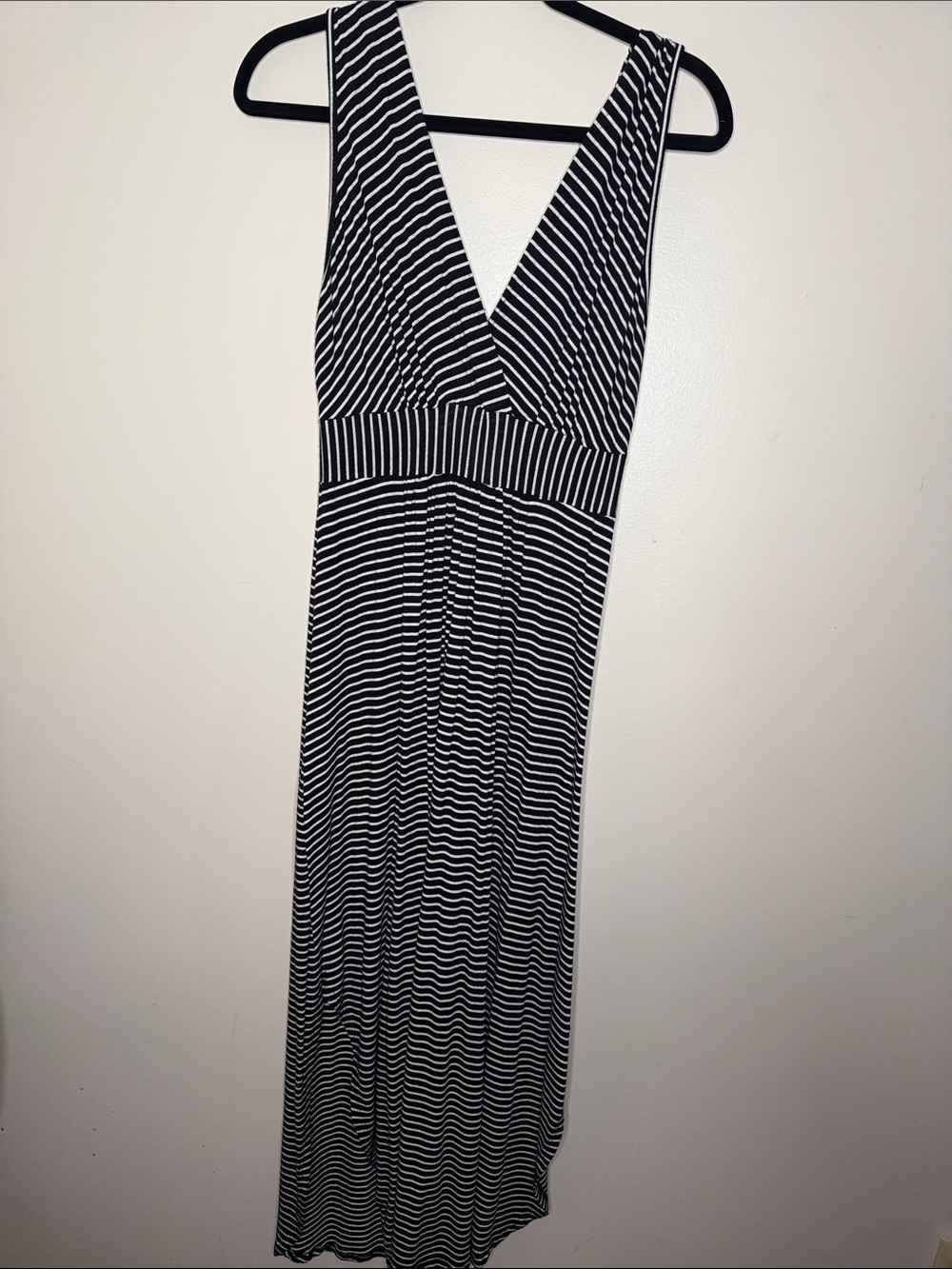 Rolla Coster Black and White Striped V-Neck Maxi Dress